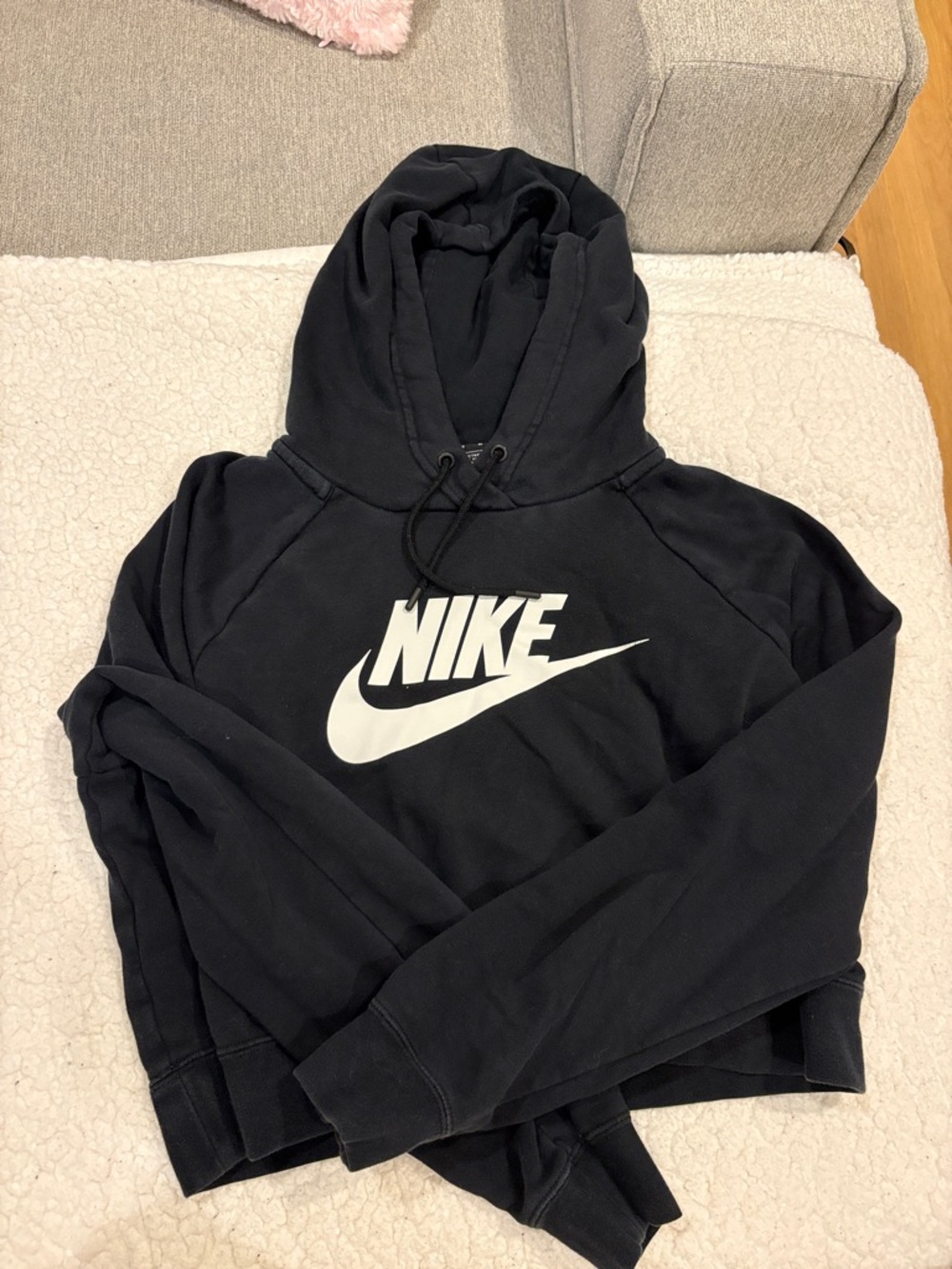 Nike Black Cropped Crewneck Hoodie with White Swoosh
